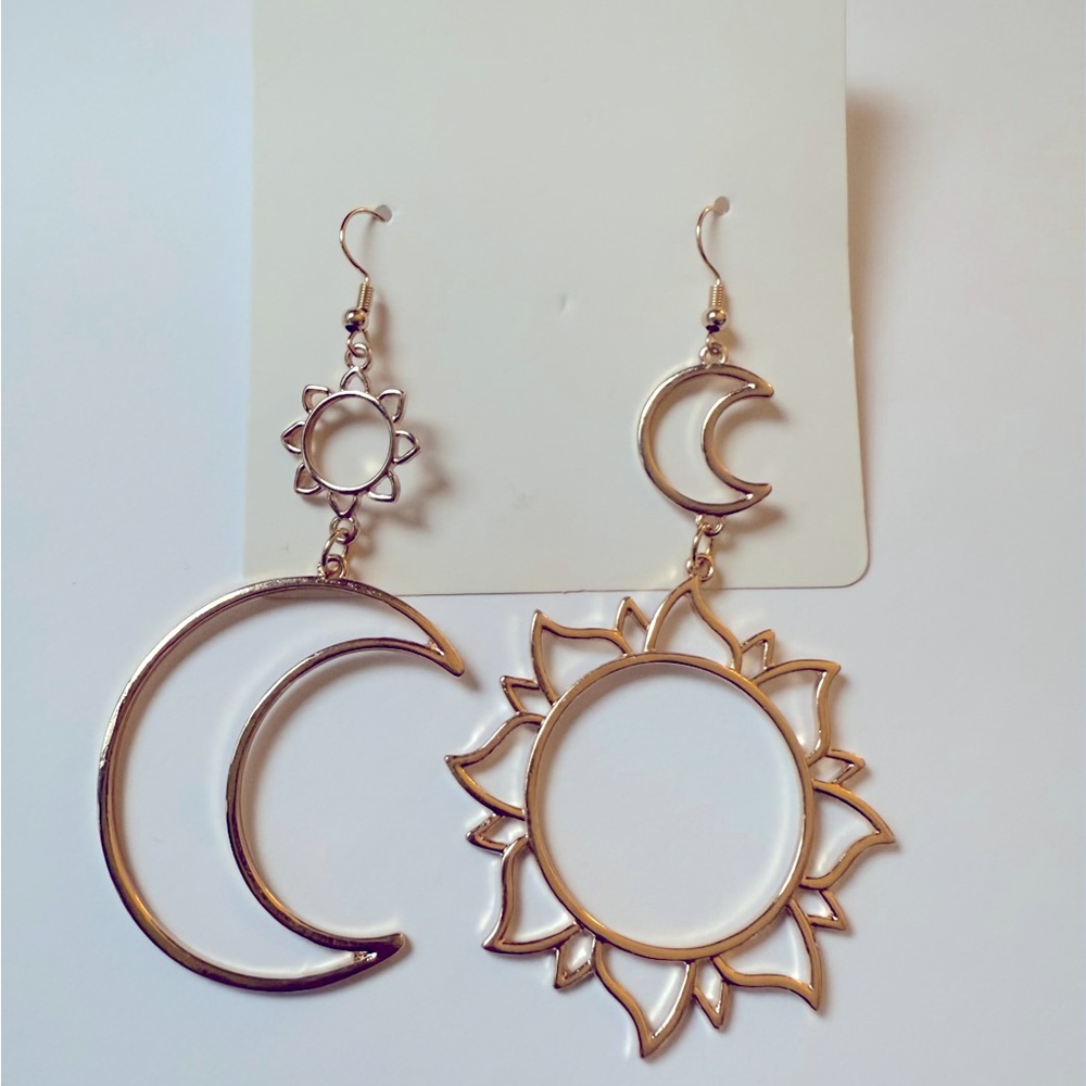 Gold Sun and Moon Dangle Earrings